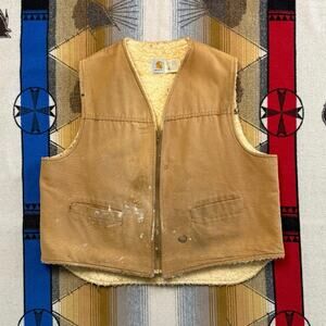 Vintage Men’s Carhartt Canvas Sherpa Lined Vest Size 2XL 6SV Distressed USA Made